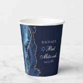 Elegant Navy Blue Gold Agate Bat Mitzvah Papieren Bekers (Achterkant)