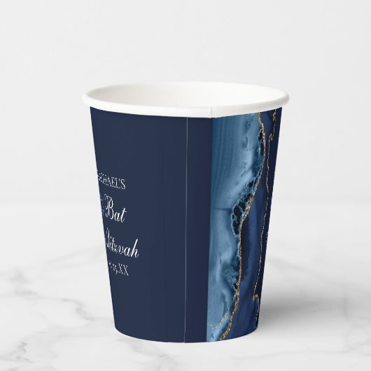 Elegant Navy Blue Gold Agate Bat Mitzvah Papieren Bekers (Rechts)