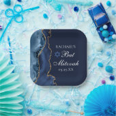 Elegant Navy Blue Gold Agate Bat Mitzvah Papieren Bordje (Feest)