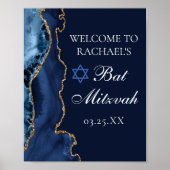 Elegant Navy Blue Gold Agate Bat Mitzvah Poster (Voorkant)