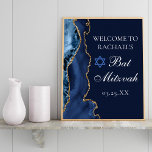 Elegant Navy Blue Gold Agate Bat Mitzvah Poster<br><div class="desc">Elegant marineblauw en goudmakelaar versiert de kant van deze moderne Bat Mitzvah partij die poster verwelkomt. De naam van je dochter is geschreven in een mooi,  formeel schrift onder de ster van David. Ideaal voor een chic,  stijlvolle joodse familie die een meisje viert dat naar de Torah wordt geroepen.</div>