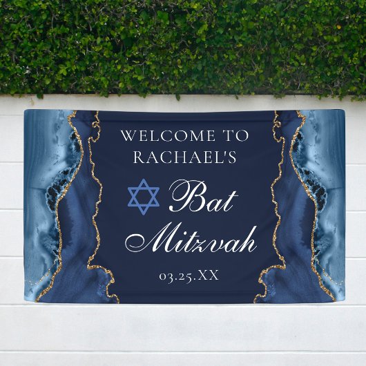 Elegant Navy Blue Gold Agate Bat Mitzvah Spandoek