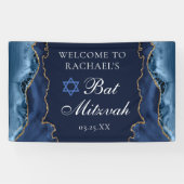 Elegant Navy Blue Gold Agate Bat Mitzvah Spandoek (Horizontaal)