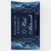 Elegant Navy Blue Gold Agate Bat Mitzvah Spandoek (Verticaal)