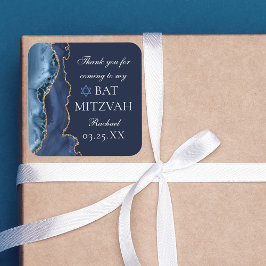 Elegant Navy Blue Gold Agate Bat Mitzvah Vierkante Sticker