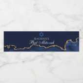 Elegant Navy Blue Gold Agate Bat Mitzvah Waterfles Etiket (Enkel label)