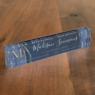 Elegant Navy Blue Gold Agate Geode Chic Monogram Naambordje