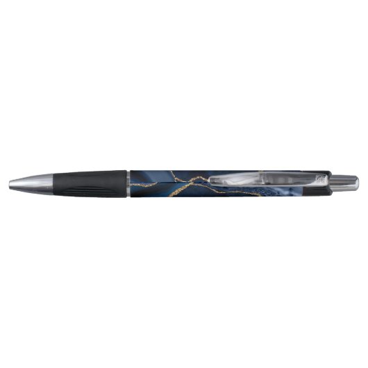 Elegant Navy Blue Gold Agate Geode Chic Monogram Pen (Achterkant)