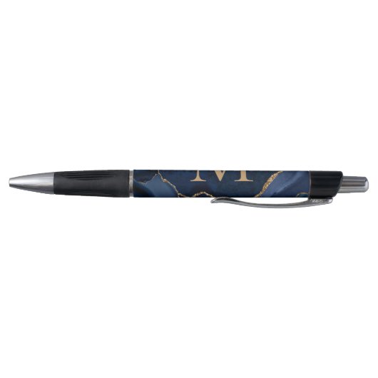 Elegant Navy Blue Gold Agate Geode Chic Monogram Pen (Bodem)