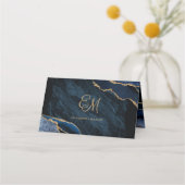Elegant Navy Blue Gold Agate Monogram Weddenschap Plaatskaartje (Achterkant)