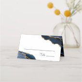 Elegant Navy Blue Gold Agate Monogram Weddenschap Plaatskaartje (Voorkant)