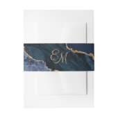 Elegant Navy Blue Gold Agate Monogram Weddenschap Uitnodigingen Wikkel (Voorkant Voorbeeld)