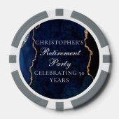 Elegant Navy Blue Gold Agate Retirement Party Poker Chips (Voorkant)