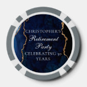 Elegant Navy Blue Gold Agate Retirement Party Poker Chips (Achterkant)