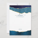 Elegant Navy Blue & Gold Agate Wedding Advieskaart<br><div class="desc">Viel in stijl met deze moderne en trendy advieskaarten. Het ontwerp kenmerkt een blauw van de marine van de waterverf en goudglitter agate achtergrond met de overeenkomstige handgeschreven tekst van de manuscriptdoopvont. Deze kaarten zullen uw gasten toestaan om een nota van raad te schrijven voor u om over jaren te...</div>