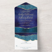 Elegant Navy Blue & Gold Agate Wedding All In One Uitnodiging (Binnen)