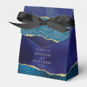 Elegant Navy Blue & Gold Agate Wedding Bedankdoosjes (Voorkant Zijde)