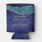 Elegant Navy Blue & Gold Agate Wedding Blikjeskoeler (Achterkant)