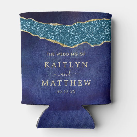 Elegant Navy Blue & Gold Agate Wedding Blikjeskoeler (Achterkant)
