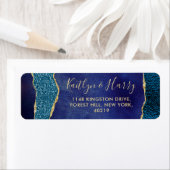 Elegant Navy Blue & Gold Agate Wedding Etiket (Insitu)