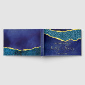 Elegant Navy Blue & Gold Agate Wedding Gastenboek (Volledig)