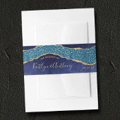 Elegant Navy Blue & Gold Agate Wedding Invitation Uitnodigingen Wikkel