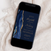 Elegant Navy Blue Gold Agate Wedding Kaart