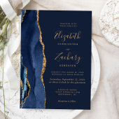 Elegant Navy Blue Gold Agate Wedding Kaart