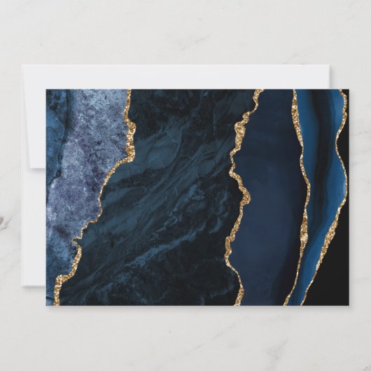 Elegant Navy Blue Gold Agate Wedding Kaart (Achterkant)