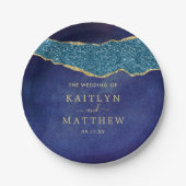 Elegant Navy Blue & Gold Agate Wedding Papieren Bordje (Voorkant)