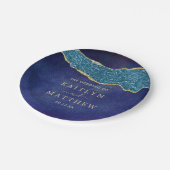 Elegant Navy Blue & Gold Agate Wedding Papieren Bordje (Gekanteld)