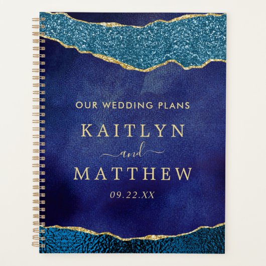 Elegant Navy Blue & Gold Agate Wedding Planner (Voorkant)