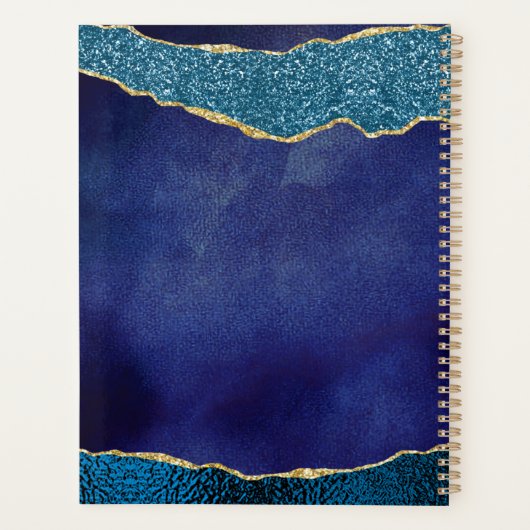 Elegant Navy Blue & Gold Agate Wedding Planner (Achterkant)