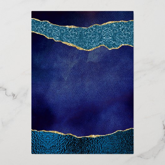Elegant Navy Blue & Gold Agate Wedding Real Folie Uitnodiging (Achterkant)