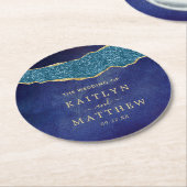 Elegant Navy Blue & Gold Agate Wedding Ronde Kartonnen Onderzetter (Gebogen)