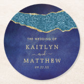 Elegant Navy Blue & Gold Agate Wedding Ronde Kartonnen Onderzetter (Voorkant)