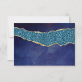 Elegant Navy Blue & Gold Agate Wedding RSVP Kaartje (Achterkant)