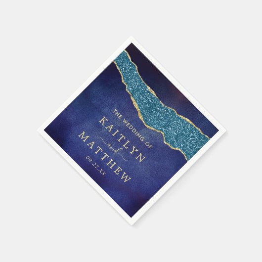 Elegant Navy Blue & Gold Agate Wedding Servet (Hoek)