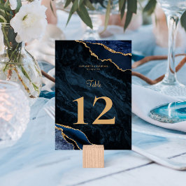 Elegant Navy Blue Gold Agate Wedding Table Number Kaart