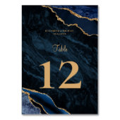 Elegant Navy Blue Gold Agate Wedding Table Number Kaart (Achterkant)
