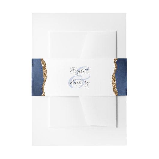 Elegant Navy Blue Gold Agate Wedding Uitnodigingen Wikkel (Voorkant Voorbeeld)