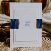 Elegant Navy Blue Gold Agate Wedding Uitnodigingen Wikkel