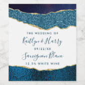 Elegant Navy Blue & Gold Agate Wedding Wijn Etiket (Enkel label)