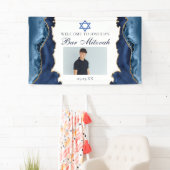 Elegant Navy Blue Gold Bar Mitzvah Party Foto Spandoek (Insitu)