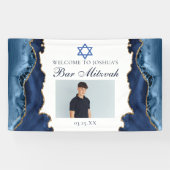 Elegant Navy Blue Gold Bar Mitzvah Party Foto Spandoek (Horizontaal)