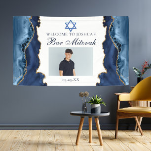 Elegant Navy Blue Gold Bar Mitzvah Party Foto Spandoek