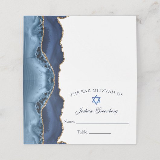 Elegant Navy Blue Gold Bar Mitzvah Place Card Plaatskaartje (Buitenkant ongevouwen)