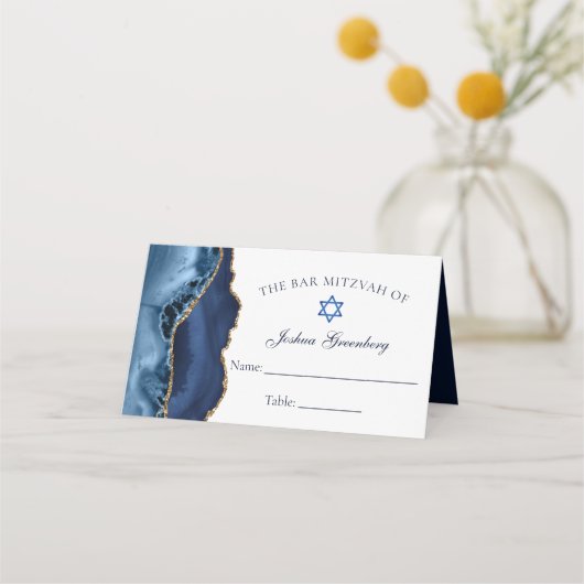 Elegant Navy Blue Gold Bar Mitzvah Place Card Plaatskaartje (Voorkant)