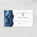 Elegant Navy Blue Gold Bar Mitzvah Place Card Visitekaartje<br><div class="desc">Elegante marineblauw en gouden agaat versiert de zijkant van deze moderne Bar Mitzvah ontvangstplaatskaart. De naam van je zoon is geschreven in een prachtig cursief schrift onder de Davidster. Perfect voor een chique, stijlvolle Joodse familie die viert dat hun jongen wordt geroepen tot de Thora. Pas deze plaatskaarten met de...</div>