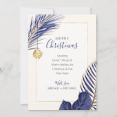 Elegant Navy Blue & Gold Beach Tropische Kerstmis Feestdagenkaart (Voorkant)